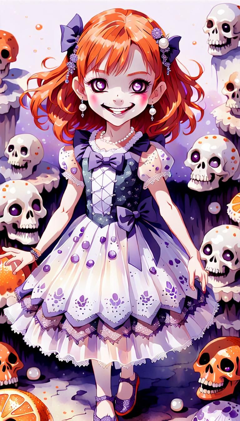 Pastel Anime Vampire Girl in Lace Dress