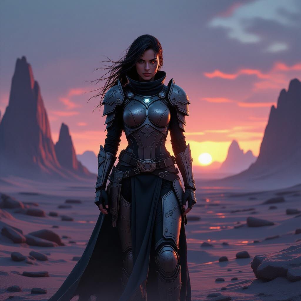 Warrior Woman on Alien Planet in Dieselpunk Armor