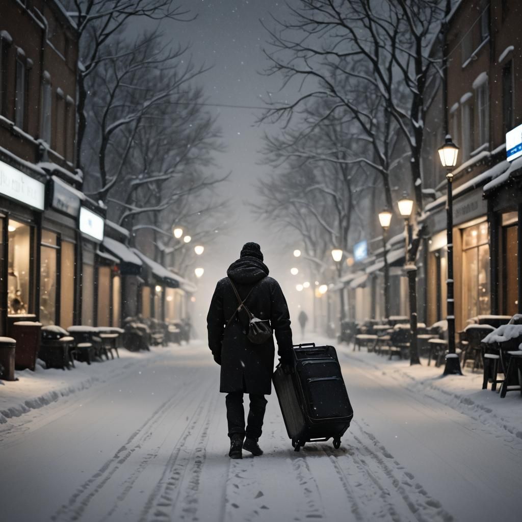 Solitary Traveler in Winter Night: Professional Photography