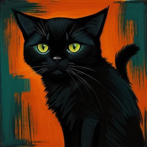 Expressionist Black Cat in Bold, Soft Colors