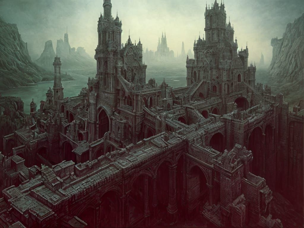 Surreal Castle with Drawbridges: Dreamlike Digital Art