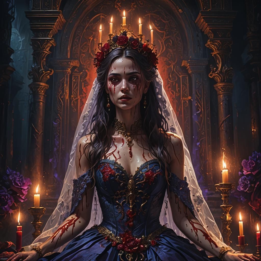 Dark Fantasy Bride in Crimson Chamber
