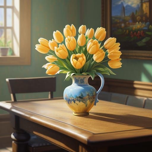 Tulip in Warm Light, in Impasto Style