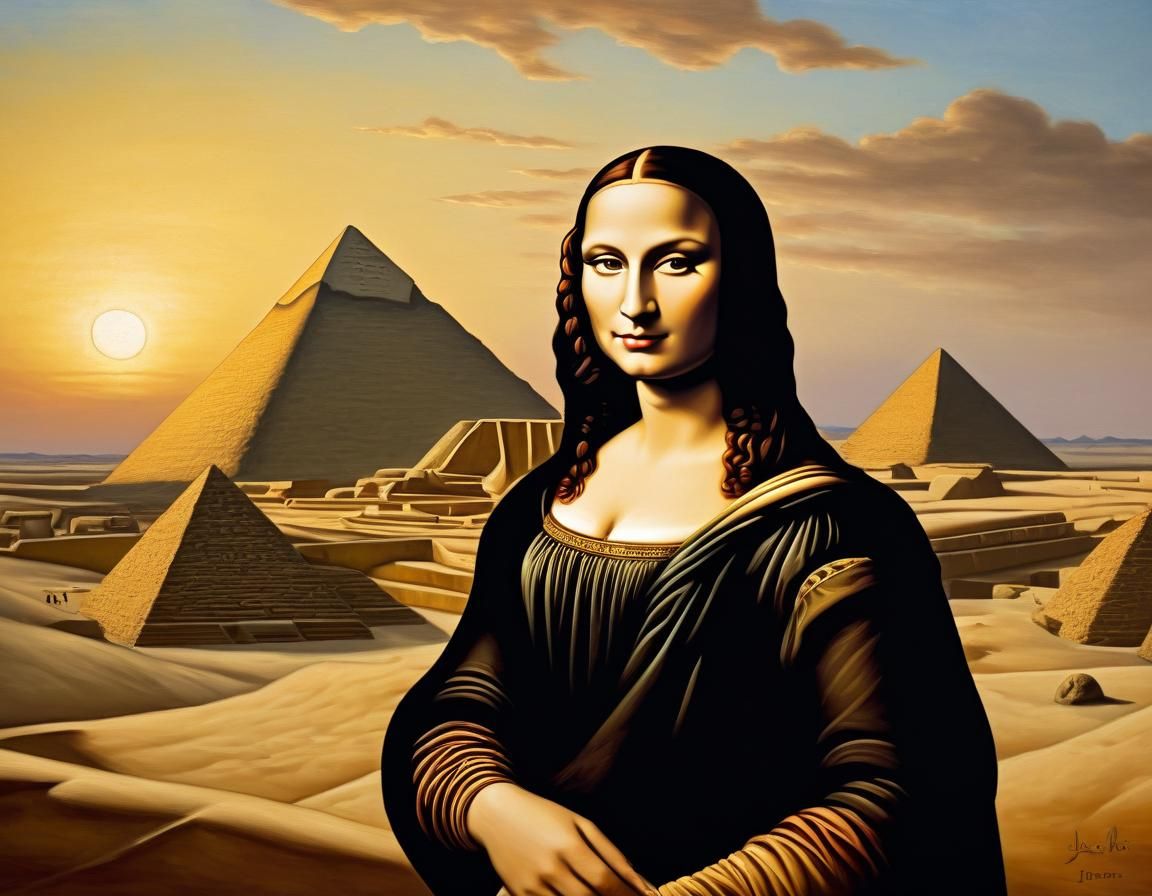 Mona Lisa's Egyptian Desert Portrait in Oil