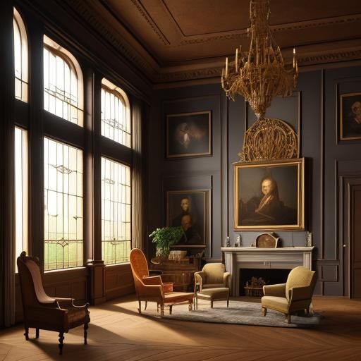 Georgian Interior with Woven Tapestries in Golden Light