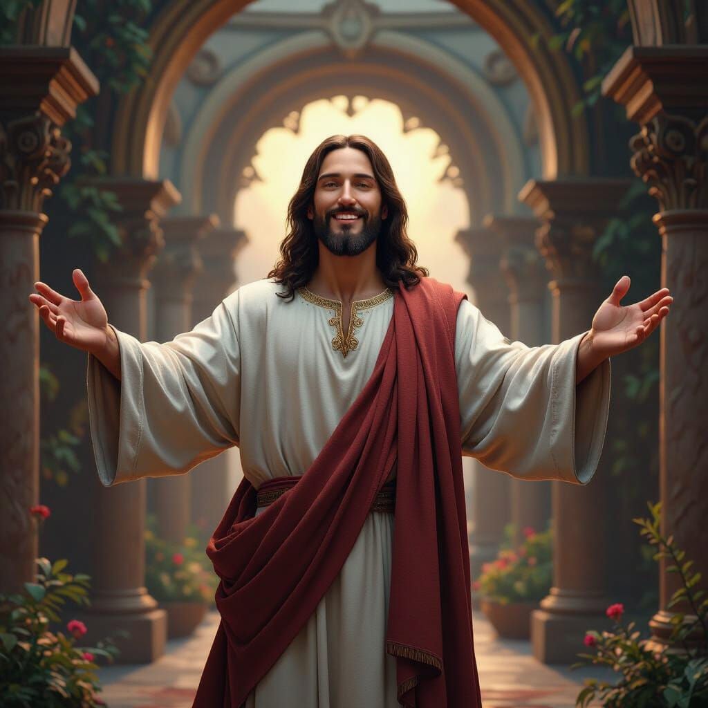 Hyperrealistic Jesus Christ with Open Arms