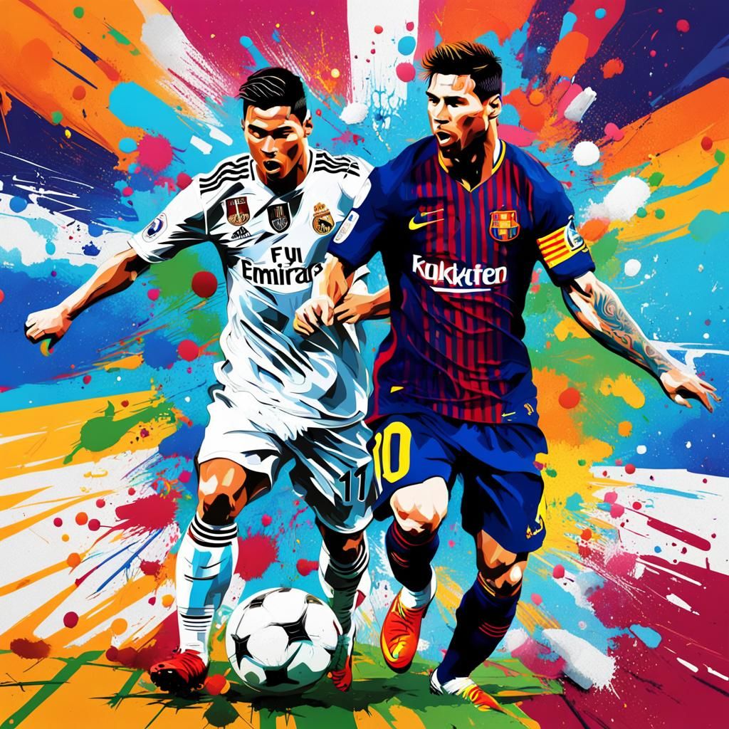 Messi and Ronaldo Celebrate: Graffiti Art Wallpaper
