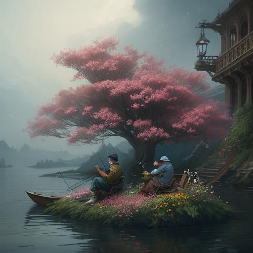 Fisherman on a Flower: Epic Digital Painting