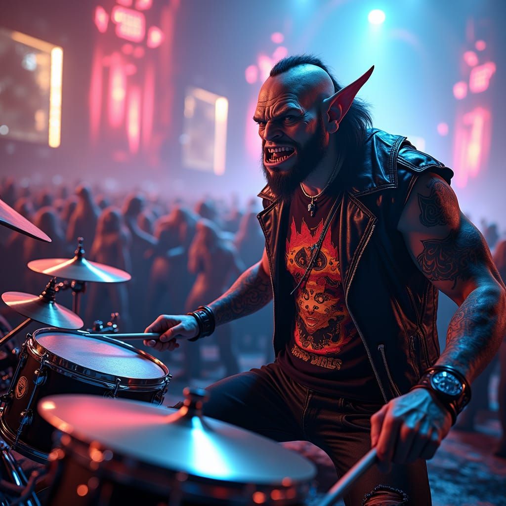 Orc Drummer at Fantasy Rock Concert in Unreal Engine