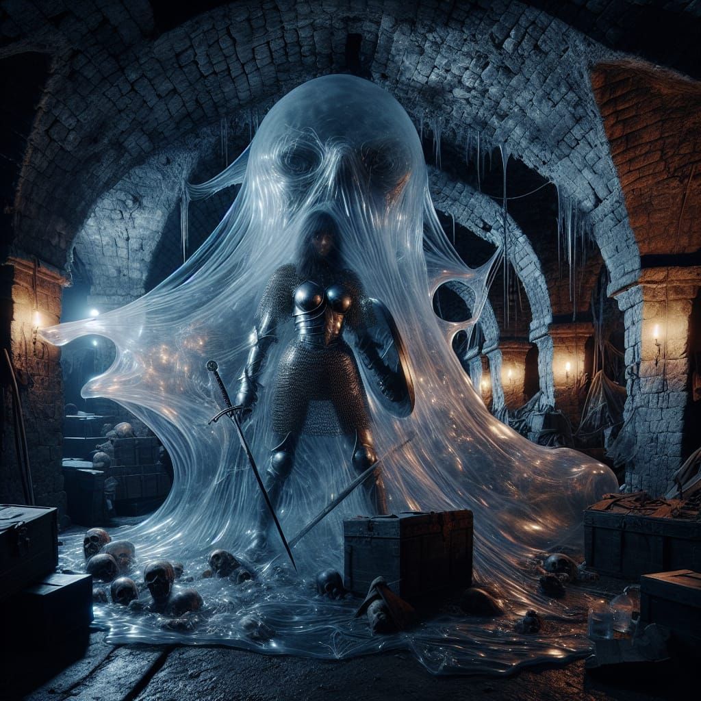 Ghostly Gelatin Creature in Underground Cave