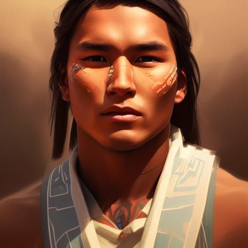Navajo Man Portrait in Hyperdetailed Digital Art Style