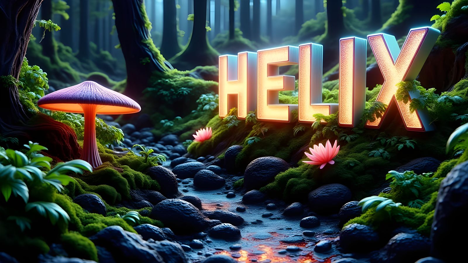 Glowing Forest Scene with "HELIX" in Digital Art