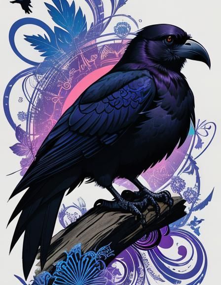 Detailed Cel-Shaded Raven in Art Nouveau Style