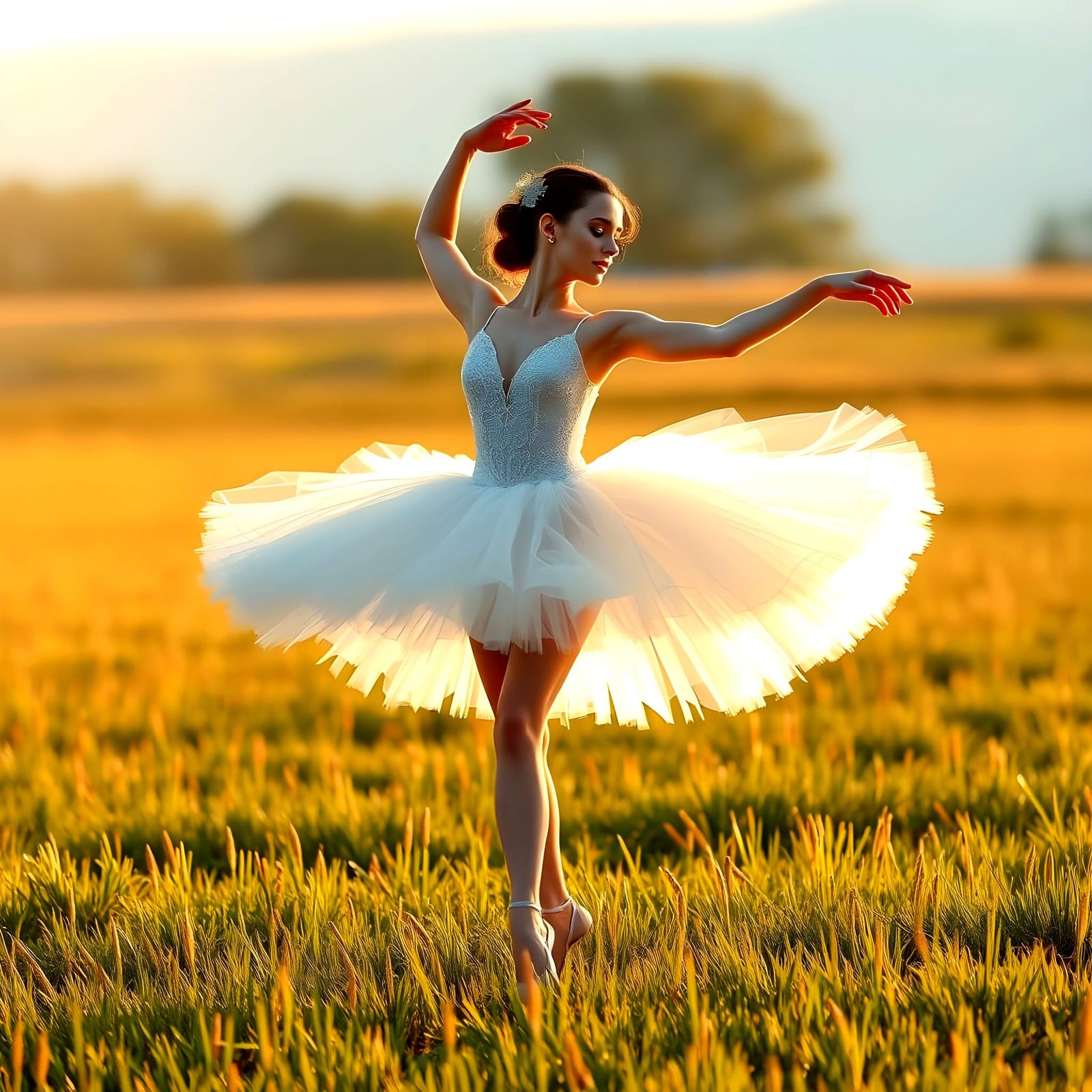 Ethereal Dancer in a Whimsical Meadow
