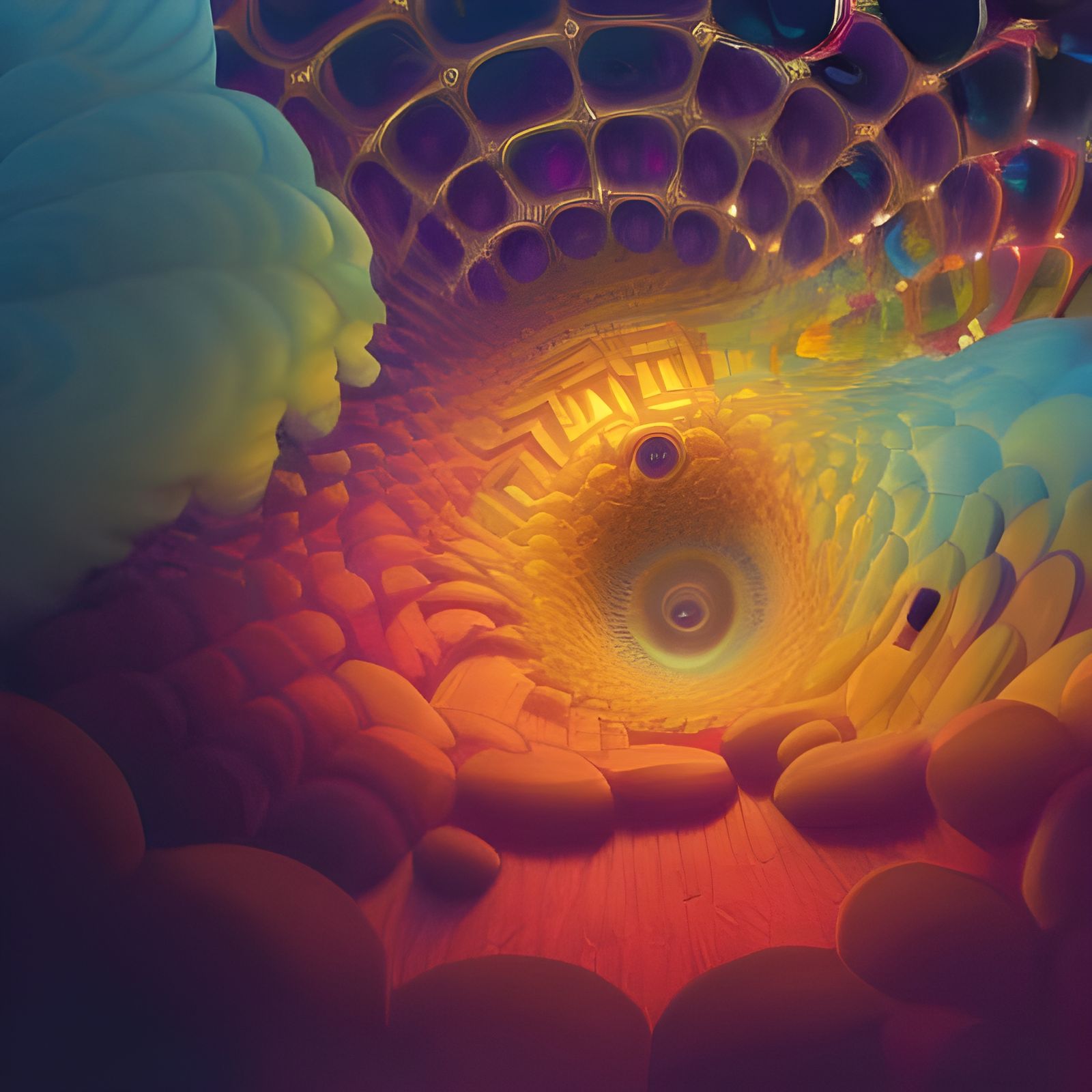 Geometric Abstract Orb Spiraling in Lava Storm