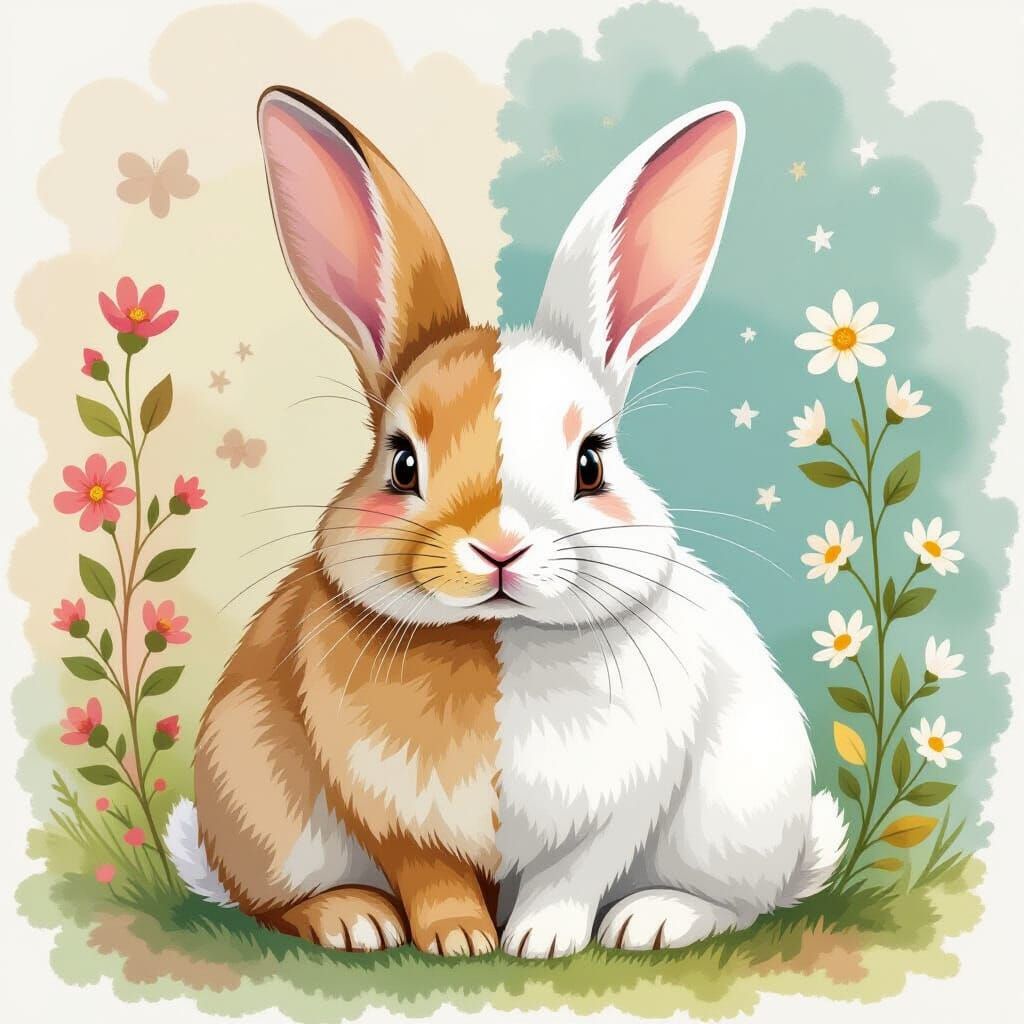 Whimsical Rabbit Portrait in Watercolor Style