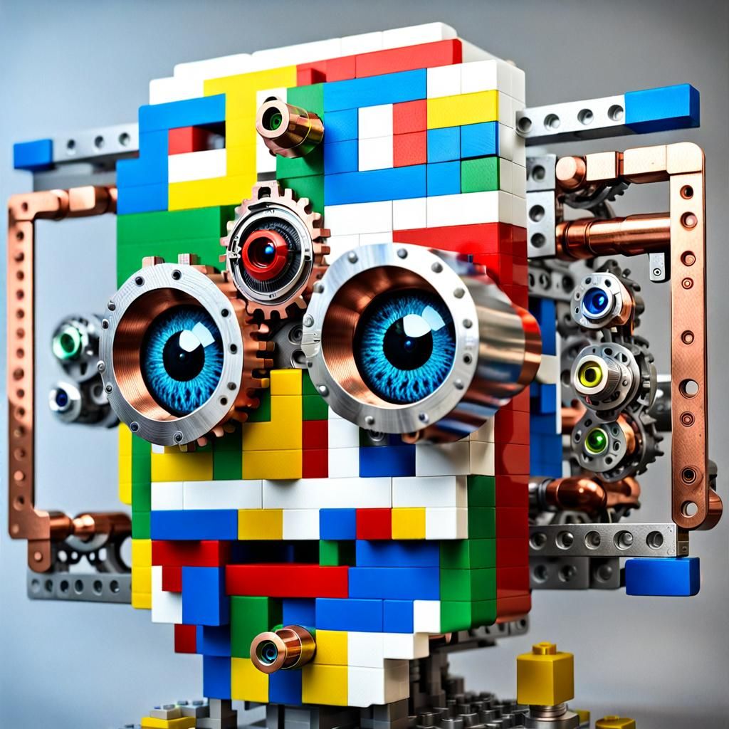 Steampunk Cyborg with Visible Robotics and Human Eyes