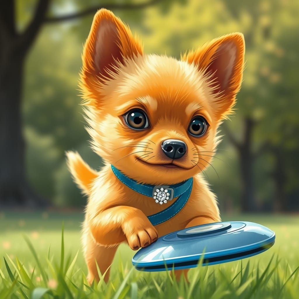 Adorable Pomelo Puppy with Diamond Collar and Vibrant Colors