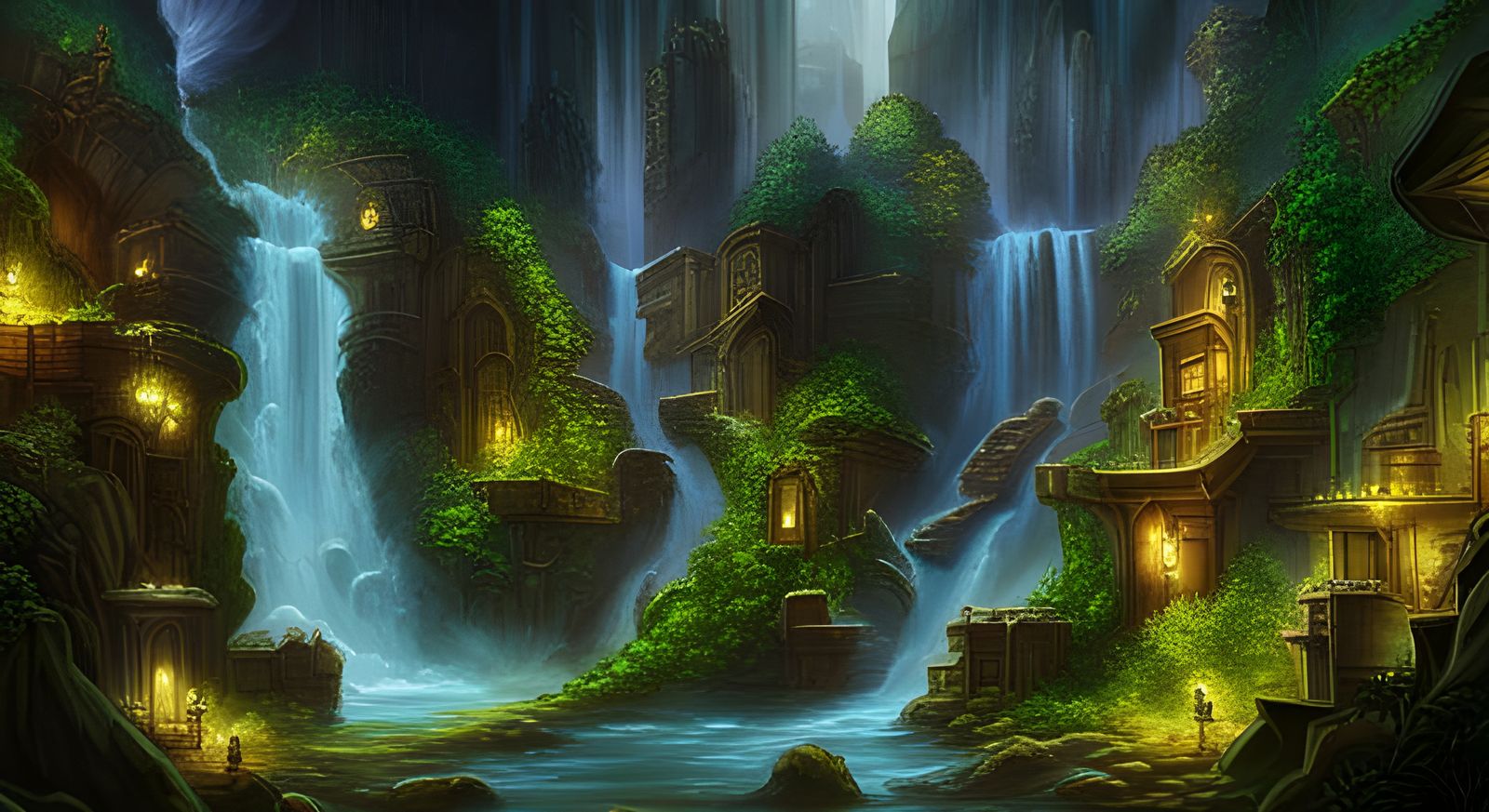 Detailed Underground Dwarven City Concept Art