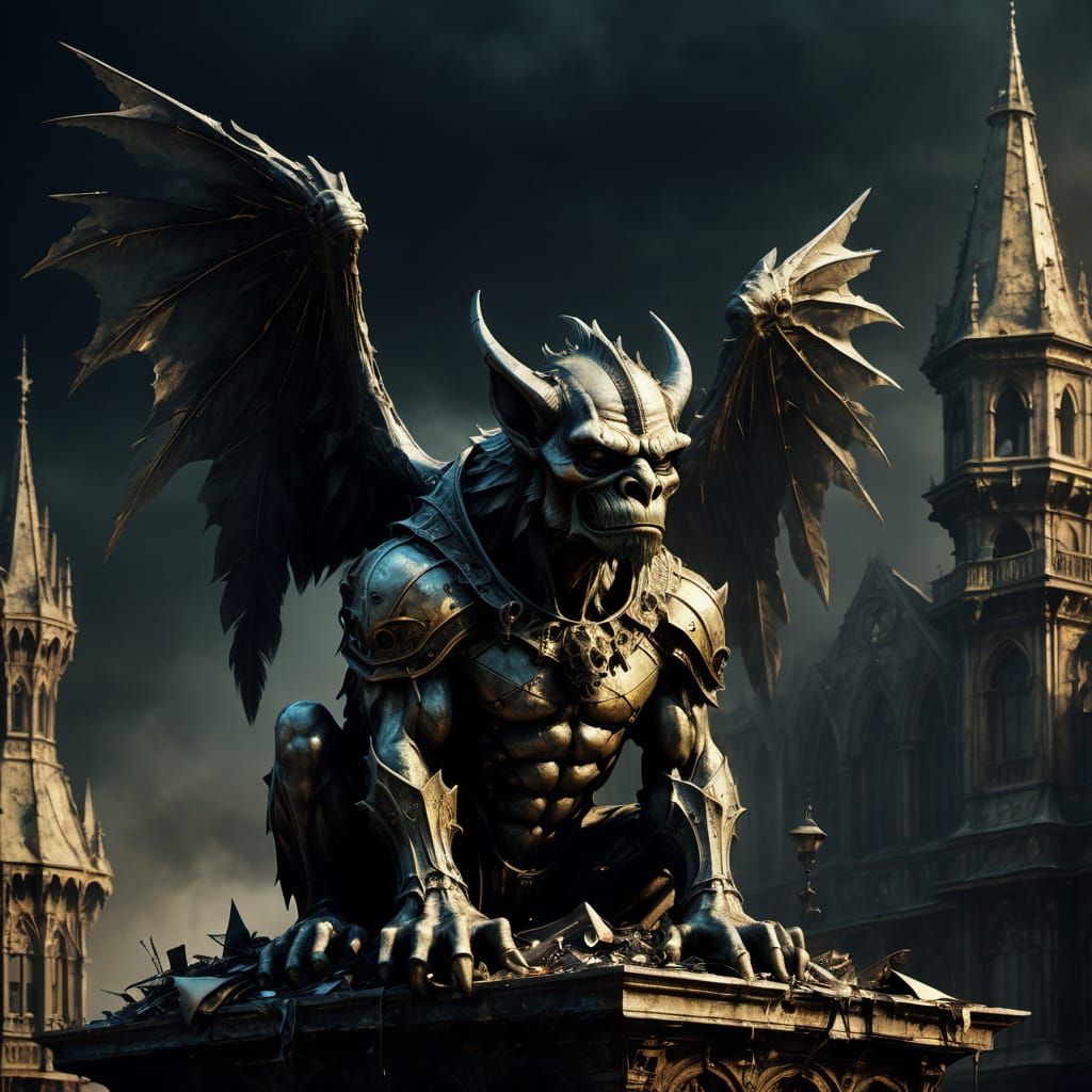 Gargoyle on Trash Palace in Dark Romanticism Style