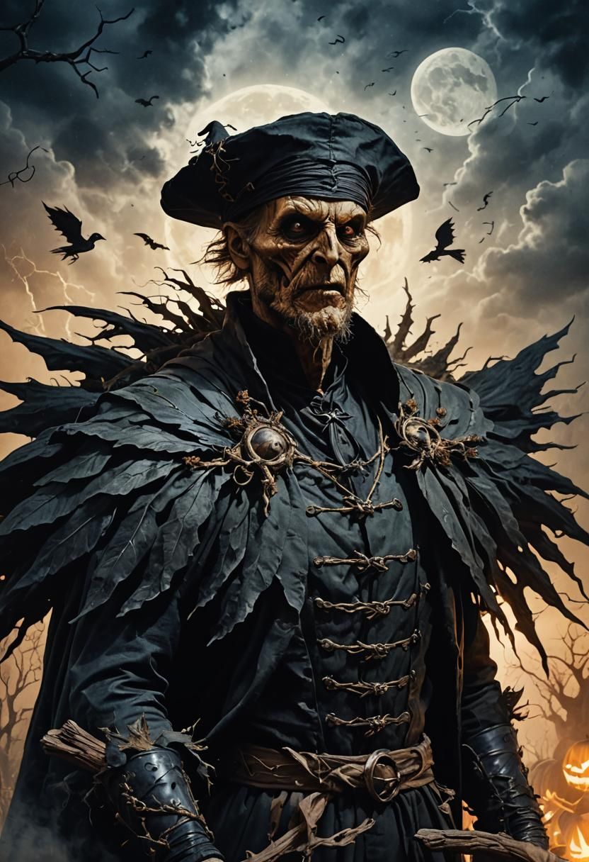 Spooky Witch Graveyard Scene as Oil Painting