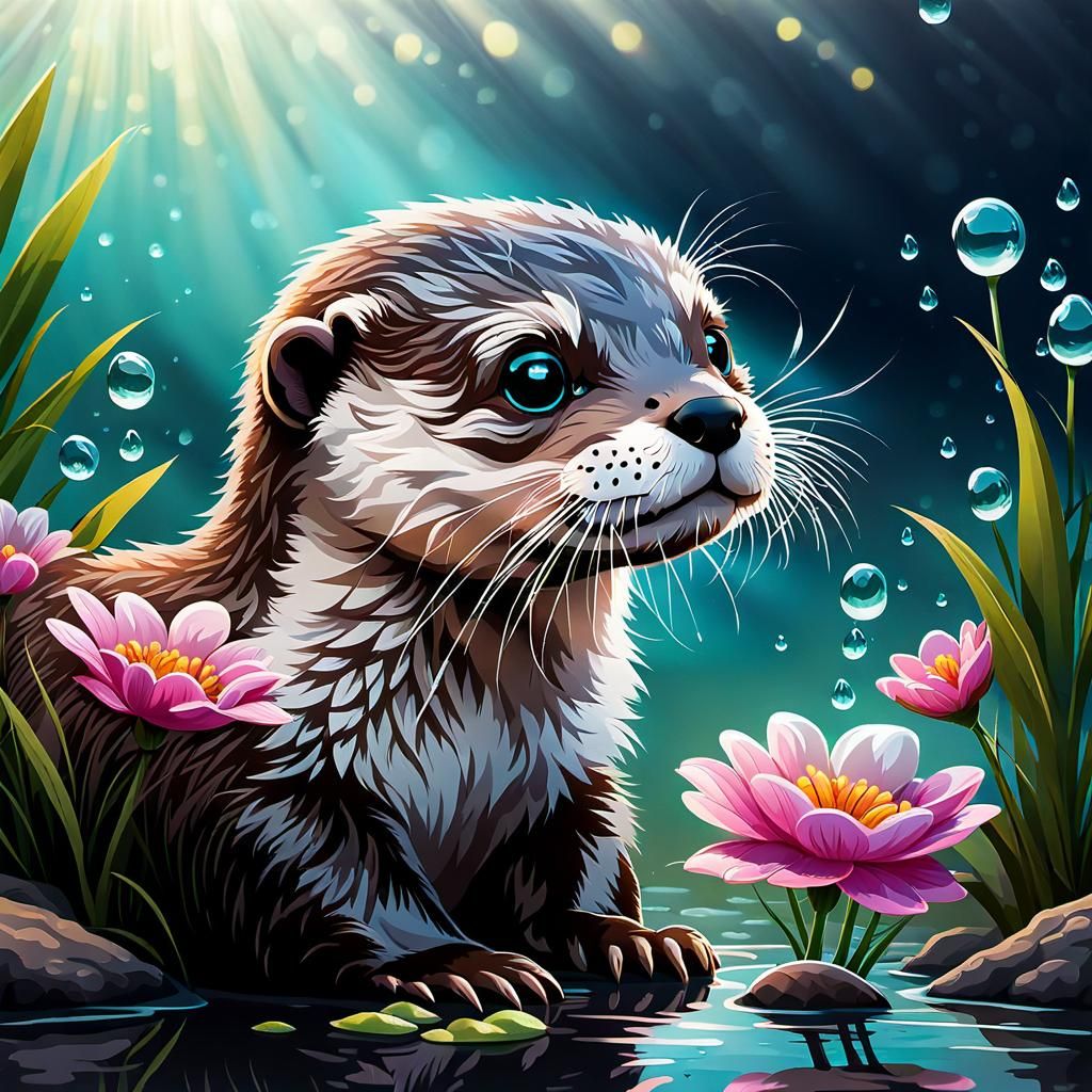 Otter Enjoying the Spring in the River