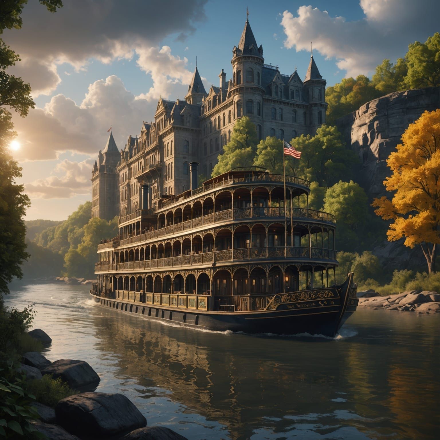 Mississippi River Cruise: Detailed Matte Painting
