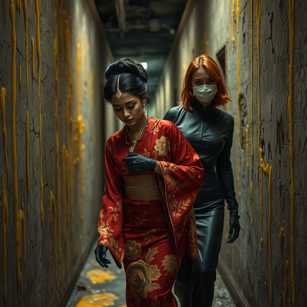Decaying Factory: Kimono Geisha and Redhead Maid