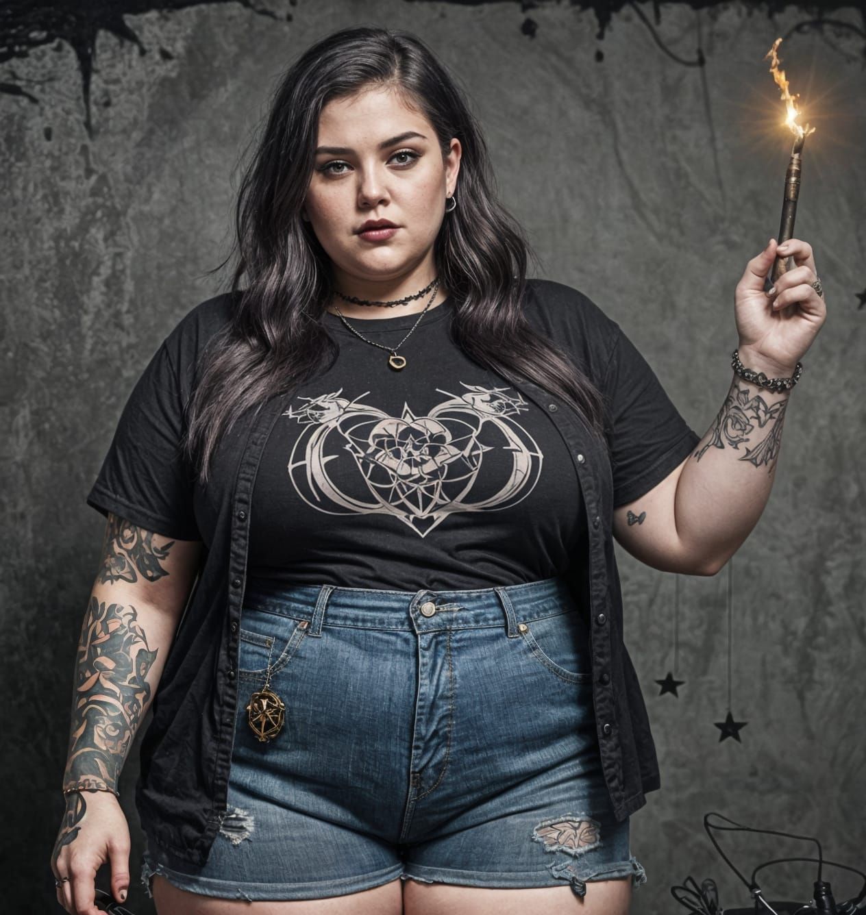 Young Overweight Witch Casting a Charm