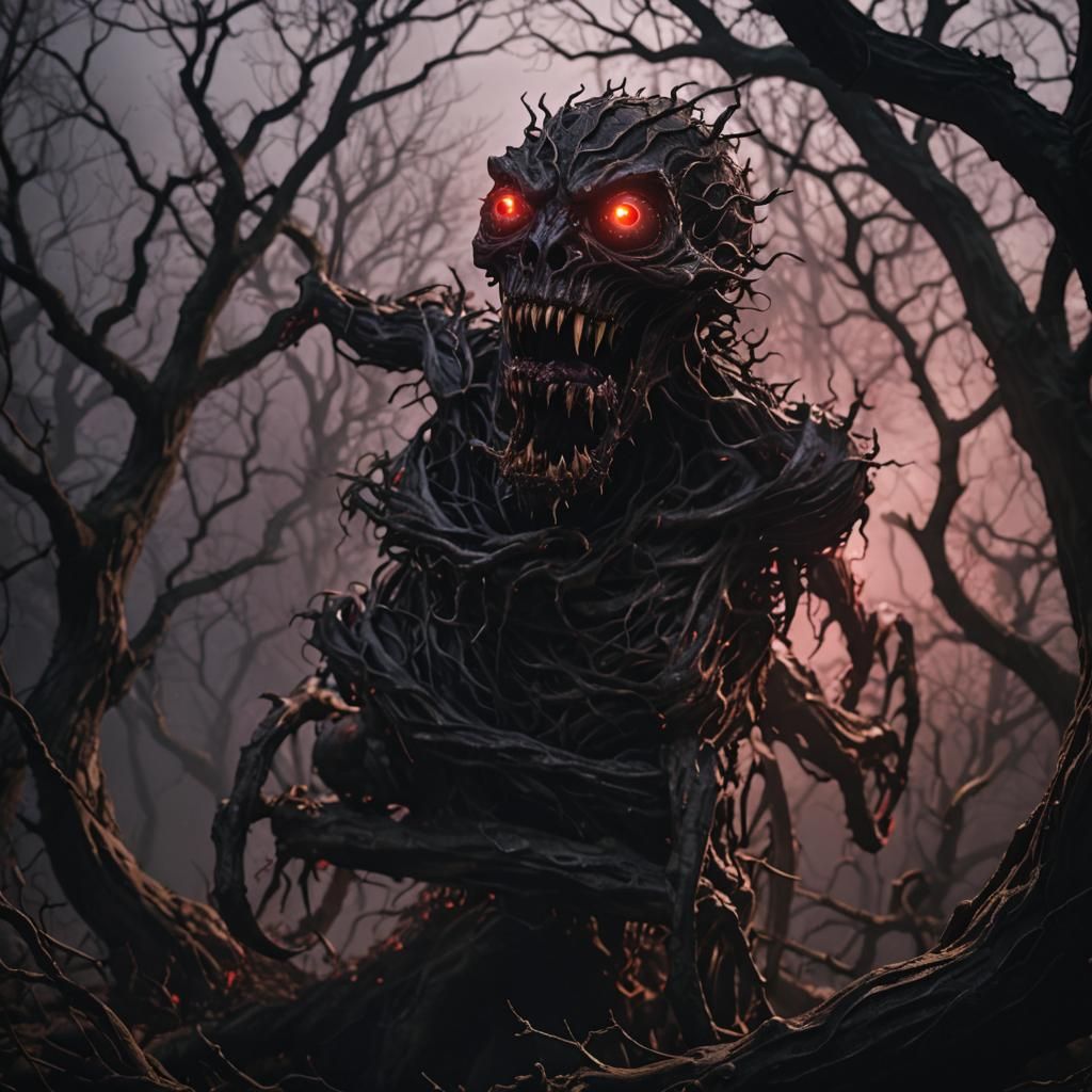 Grotesque Creature Rises in Dark Horror Landscape