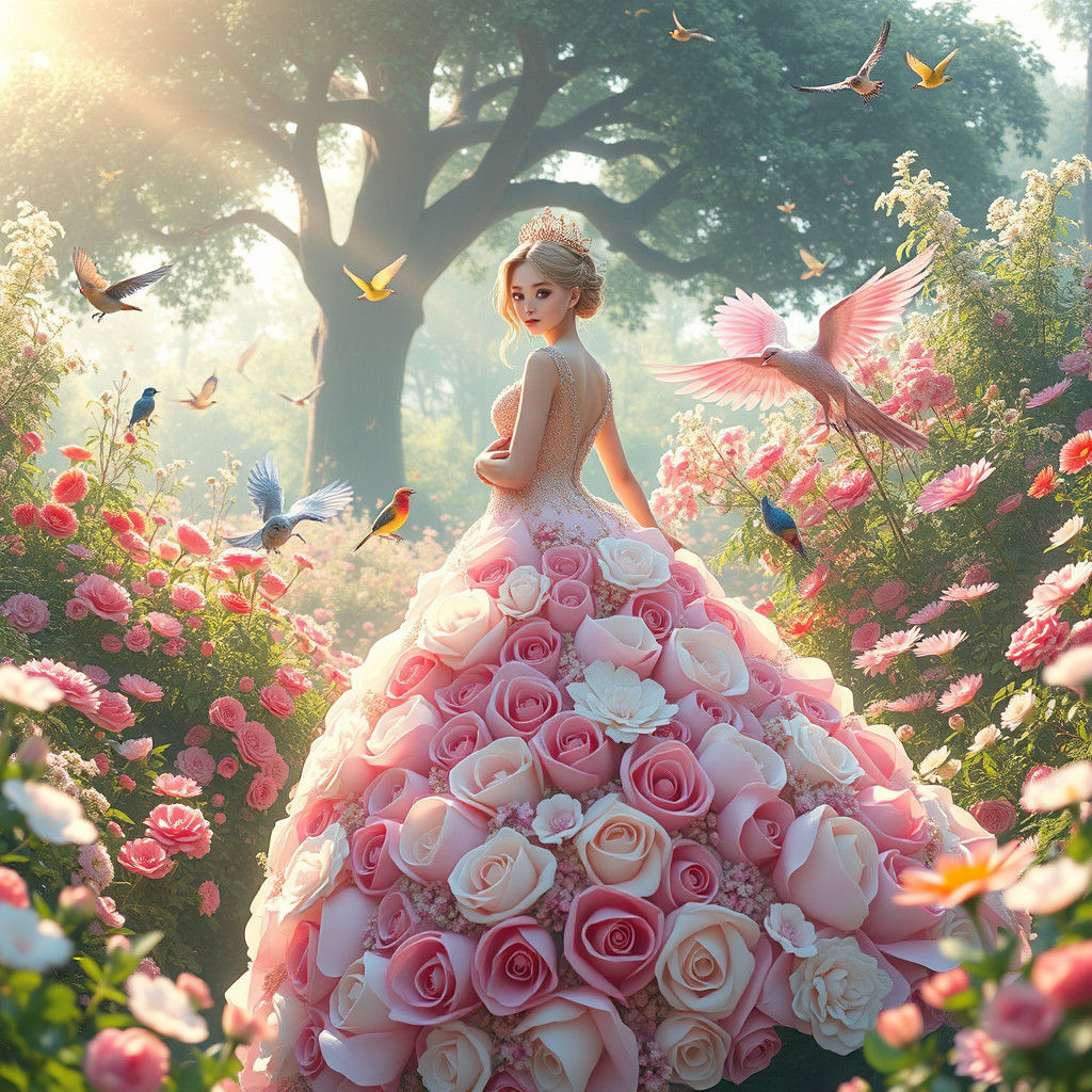 Princess in Rose Gown, Anime-Inspired 3D Art
