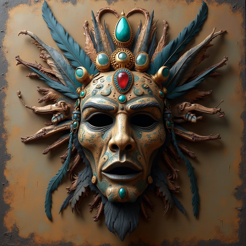 Intricate Witch Doctor Mask in Surrealist 3D Rendering