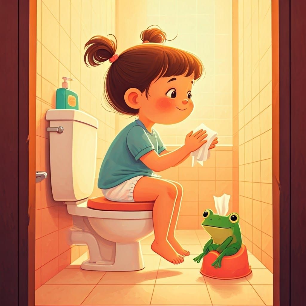 Nostalgic Toilet Training Scene with Kandoo Wipes Mascot Did...