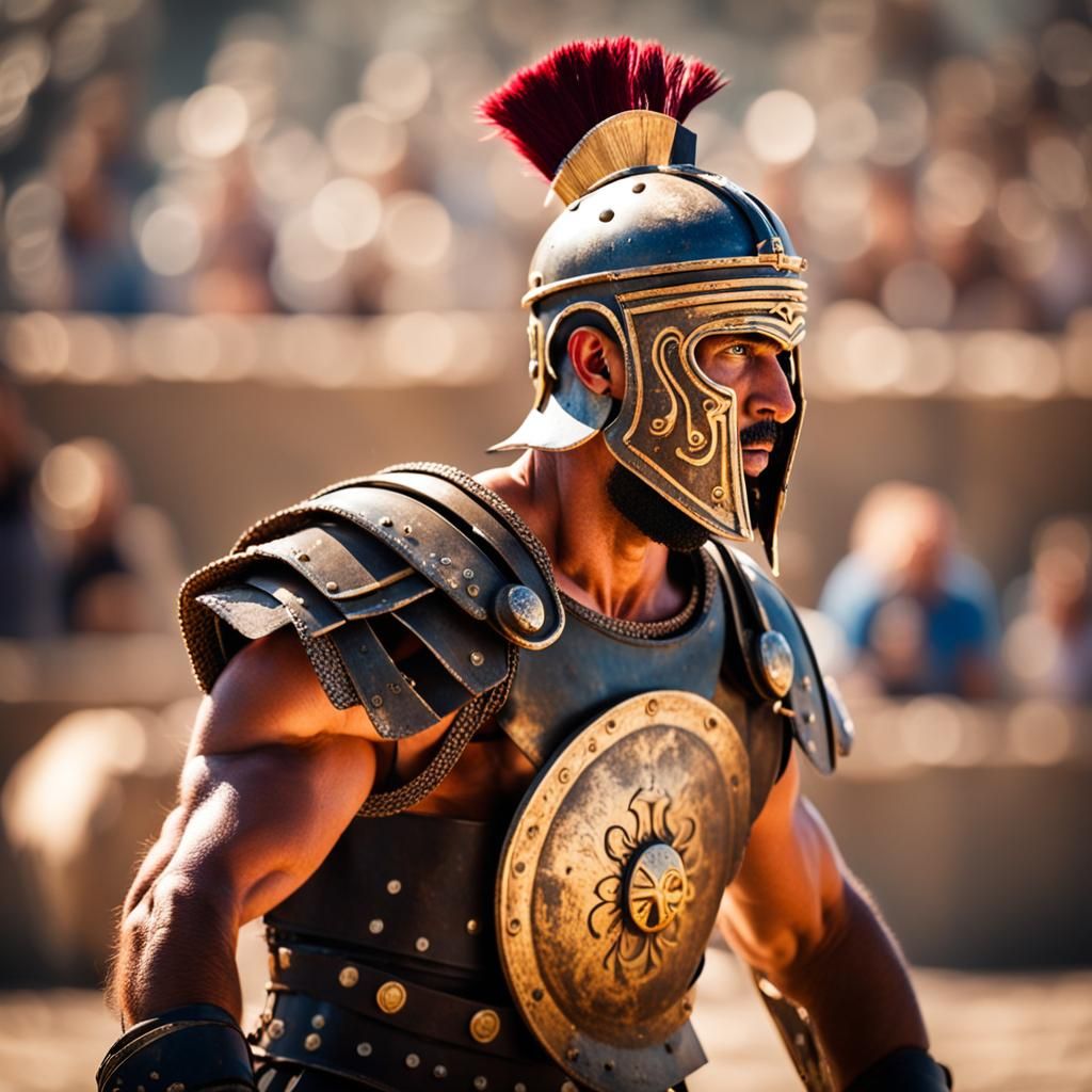 Roman Gladiator Fighting Greek Warrior in Arena