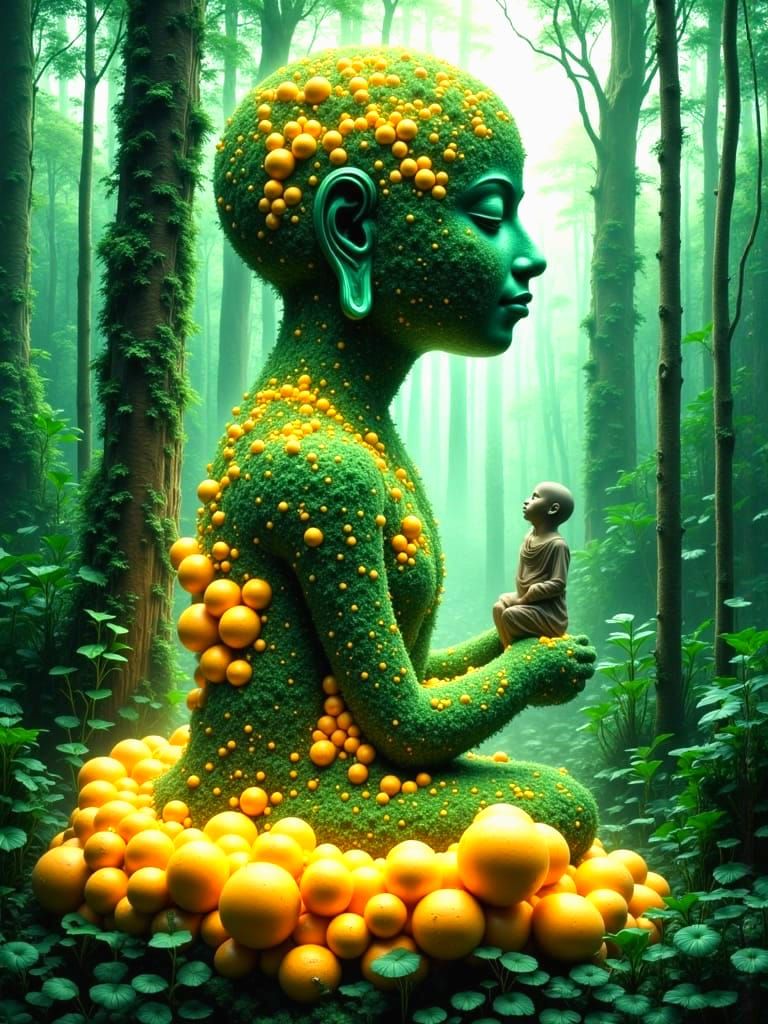 Compassionate Robot Buddha in Luminous Forest Realm