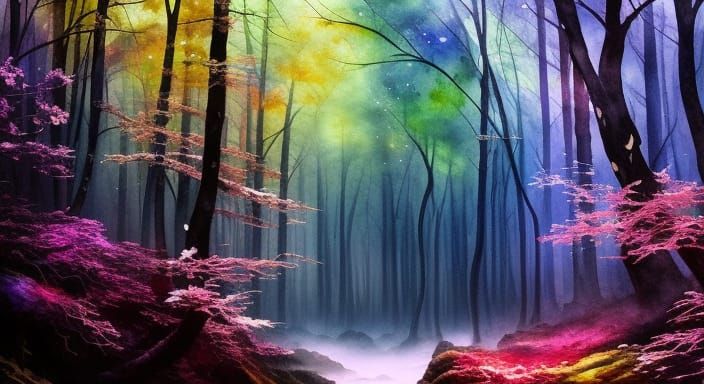 Sinister Shadow Forest in Detailed Watercolor