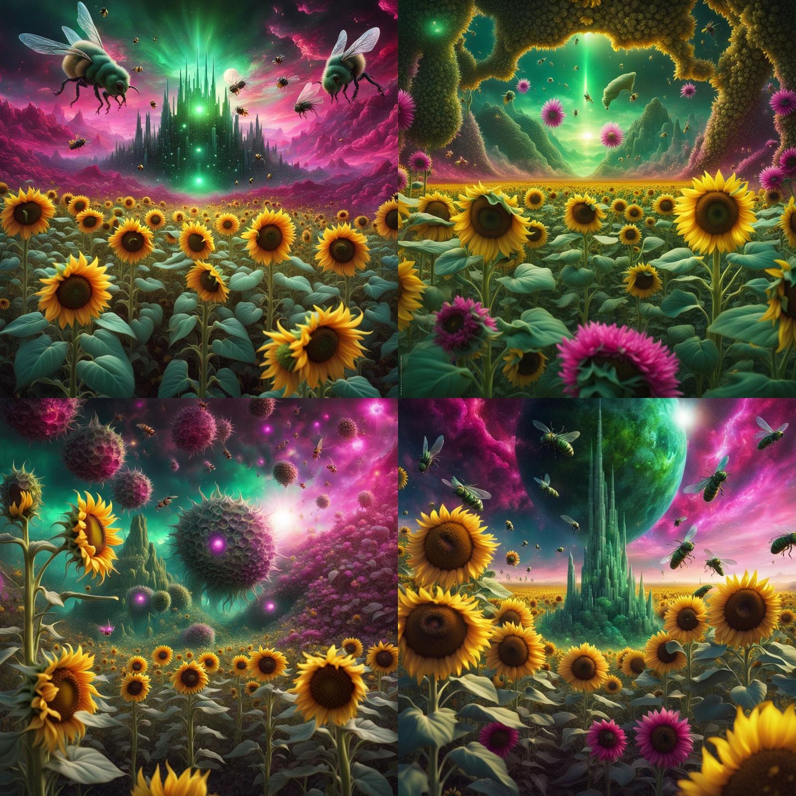 Crystal Beings in a Galactic Sunflower Garden