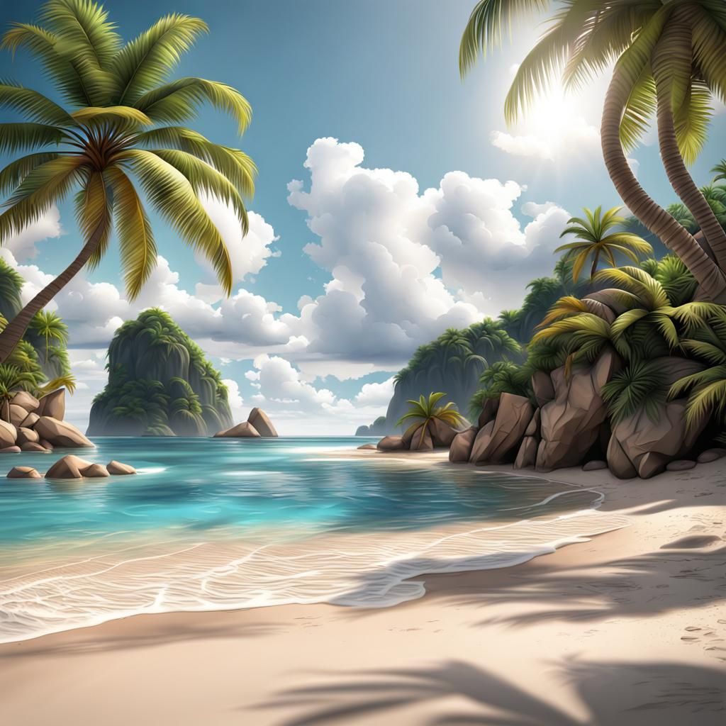 Tropical beach digital art 3D Ultra realistic