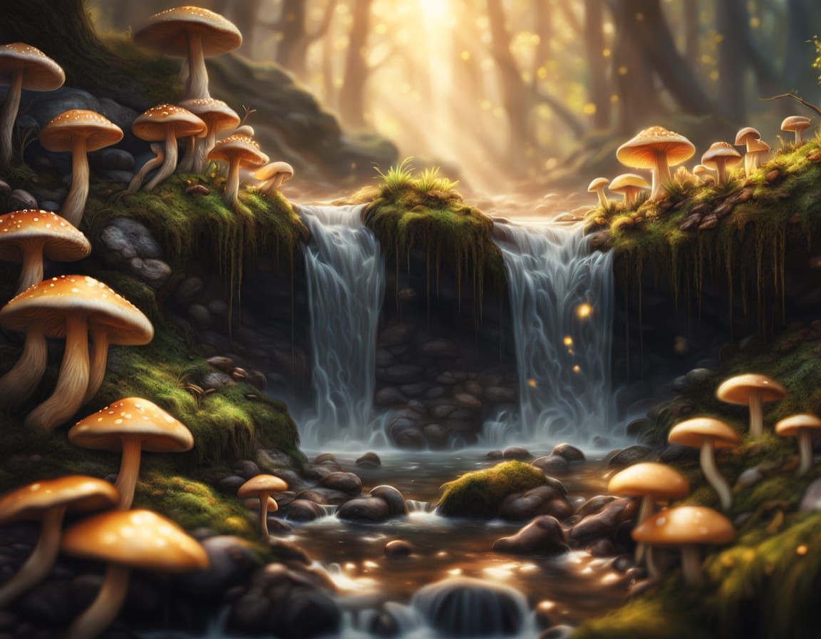 Luminescent Waterfall: Hyperrealistic Digital Art