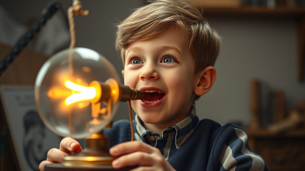 Excited Boy with Working Sound Device, Realistic 3D Render