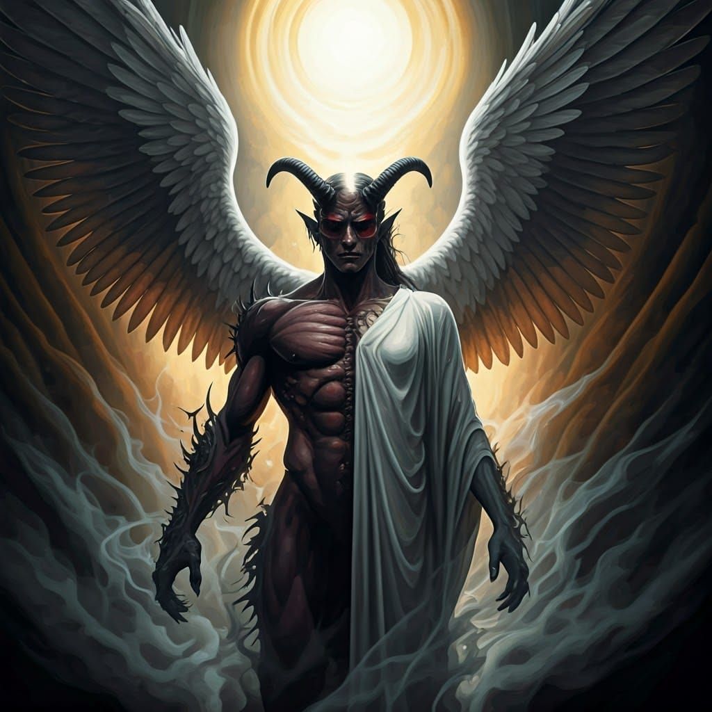 Ethereal Fusion of Angel and Devil in Hyperdetailed Fantasy