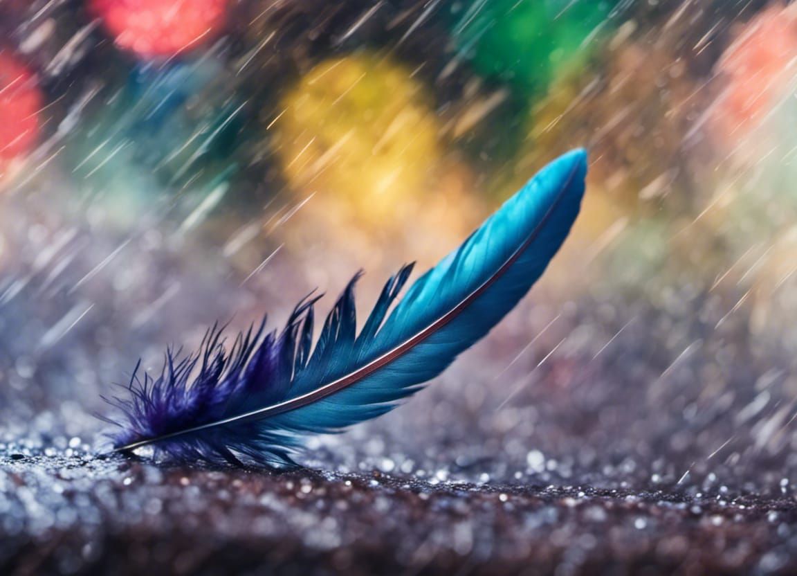 Colorful Feather in Rainy Wind, Bokeh