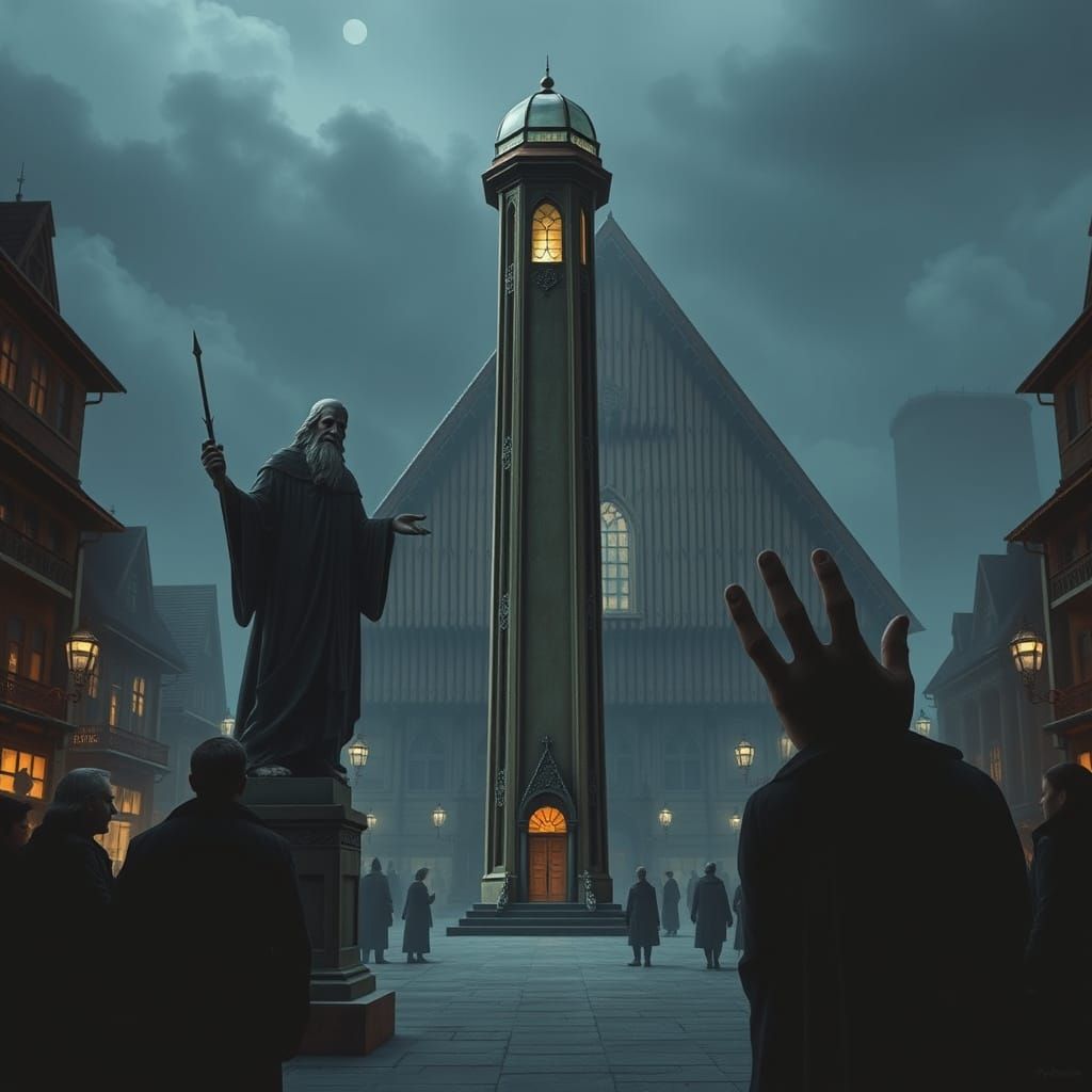 Cyberpunk City Tower Under Glass Dome at Night