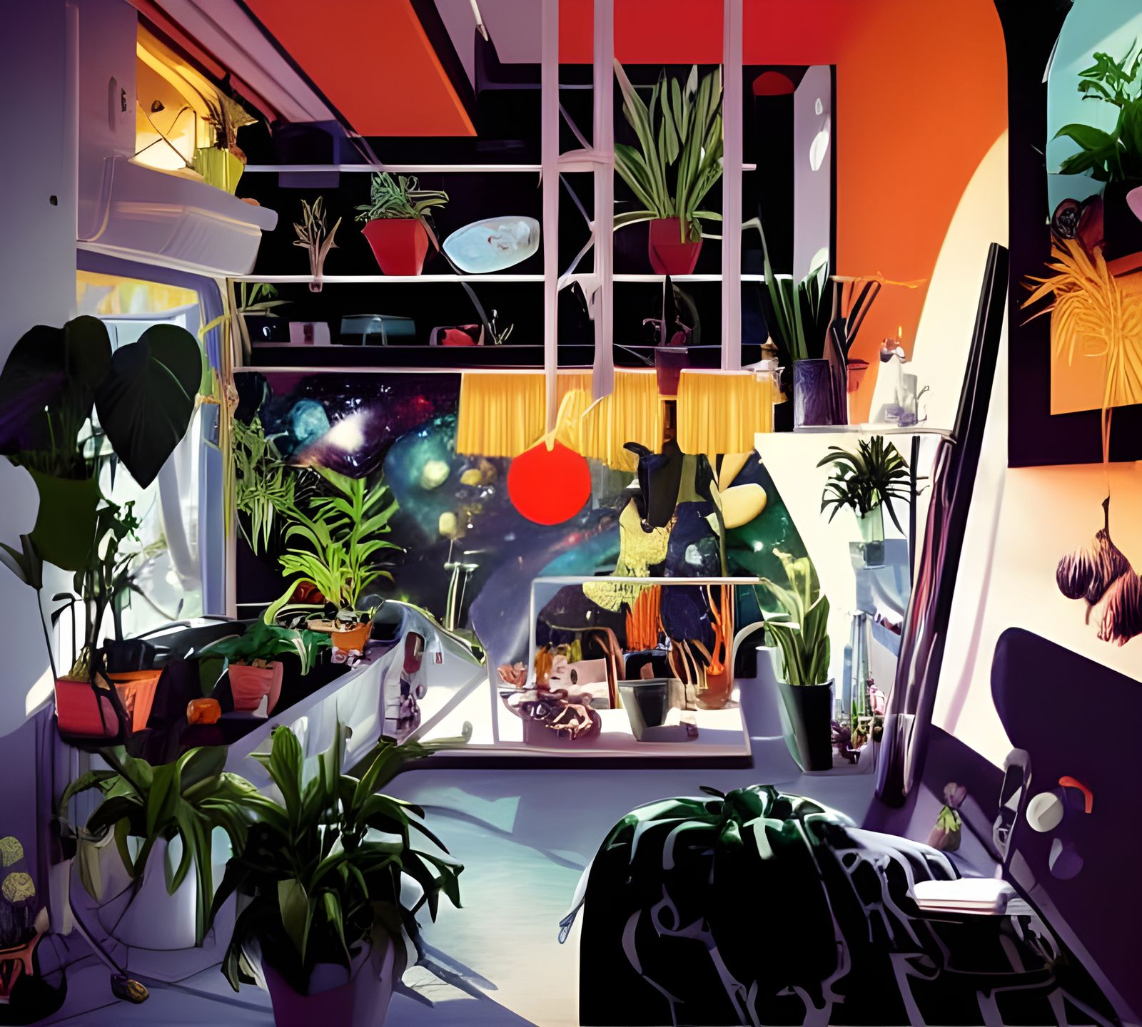 Intergalactic Master Bedroom in Space with Plants