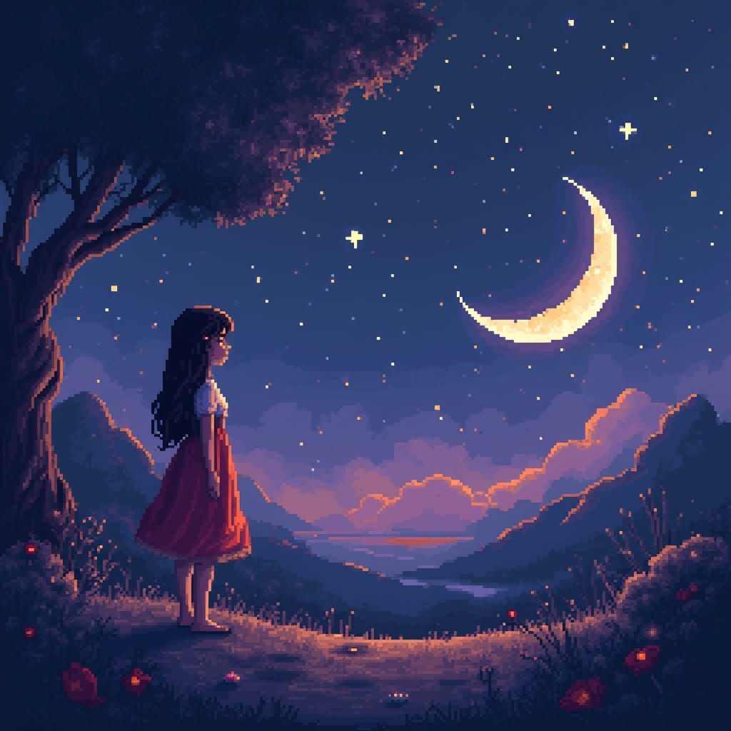 Enchanted Dreamer in 8-Bit Night Sky