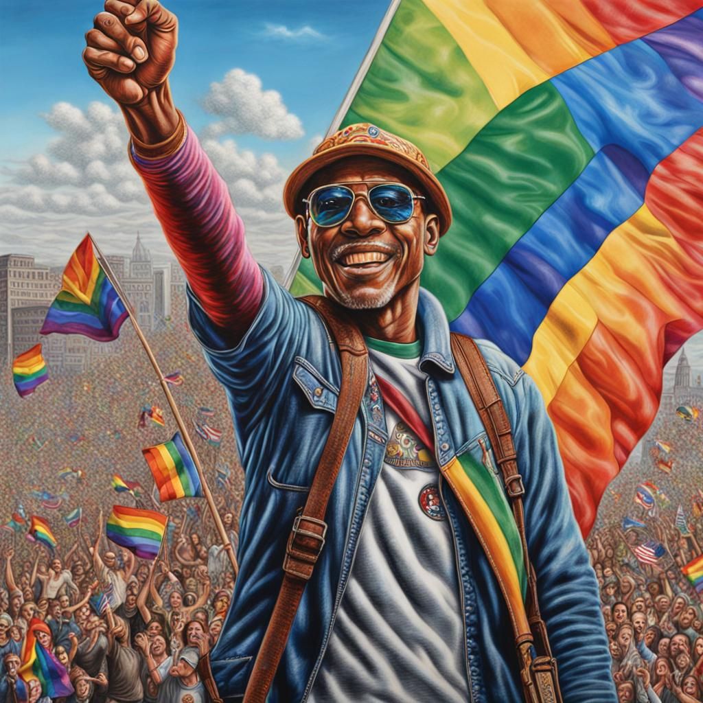 Rainbow Flag Portrait in Laurie Lipton Style
