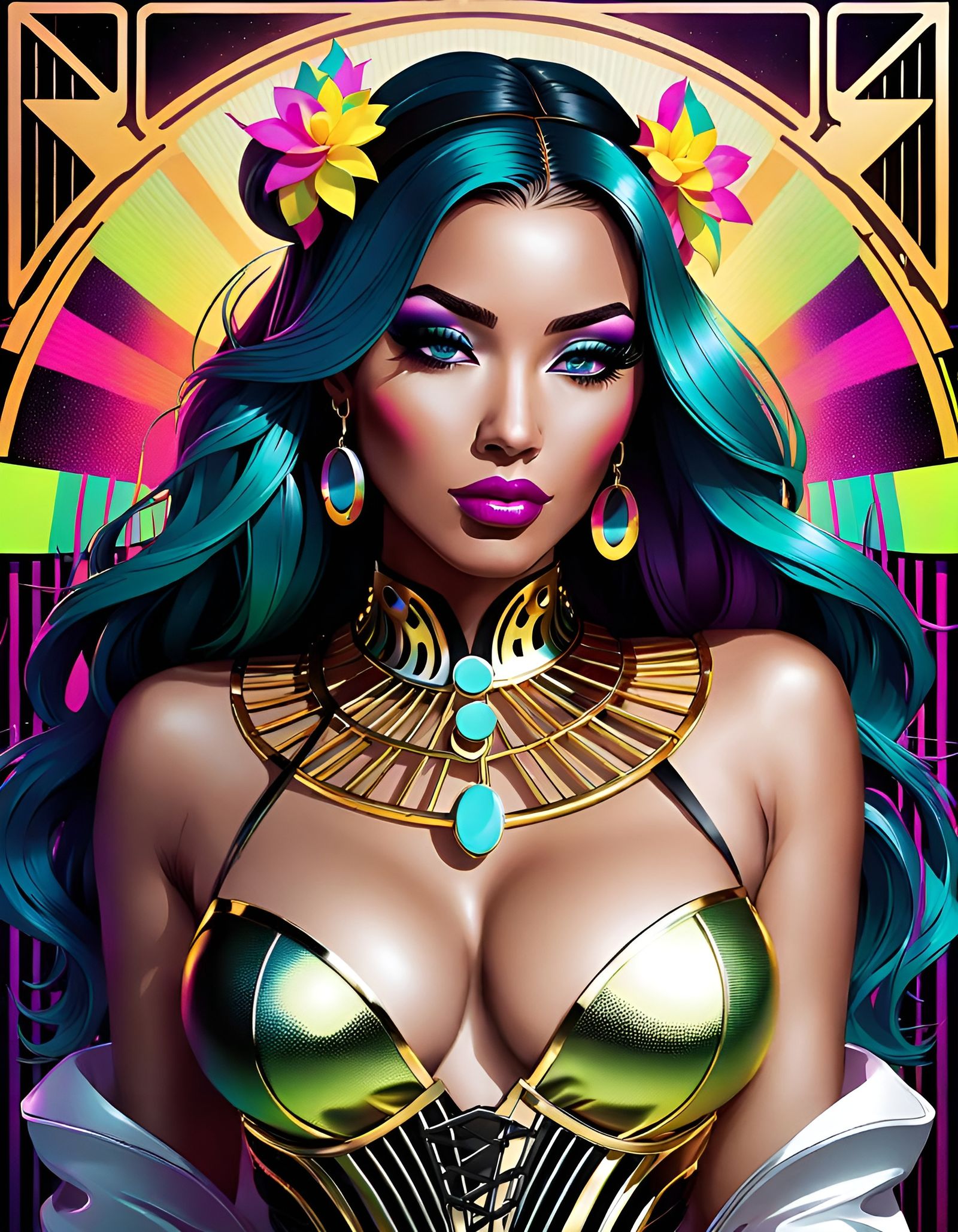 Vaporwave Art - Beautiful Deejay-Girl, DJ House Music CD Cover Template