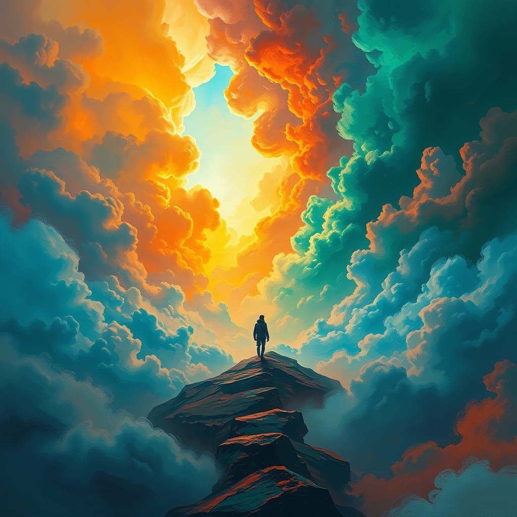 Surreal Dreamscape with Swirling Tetradic Colors