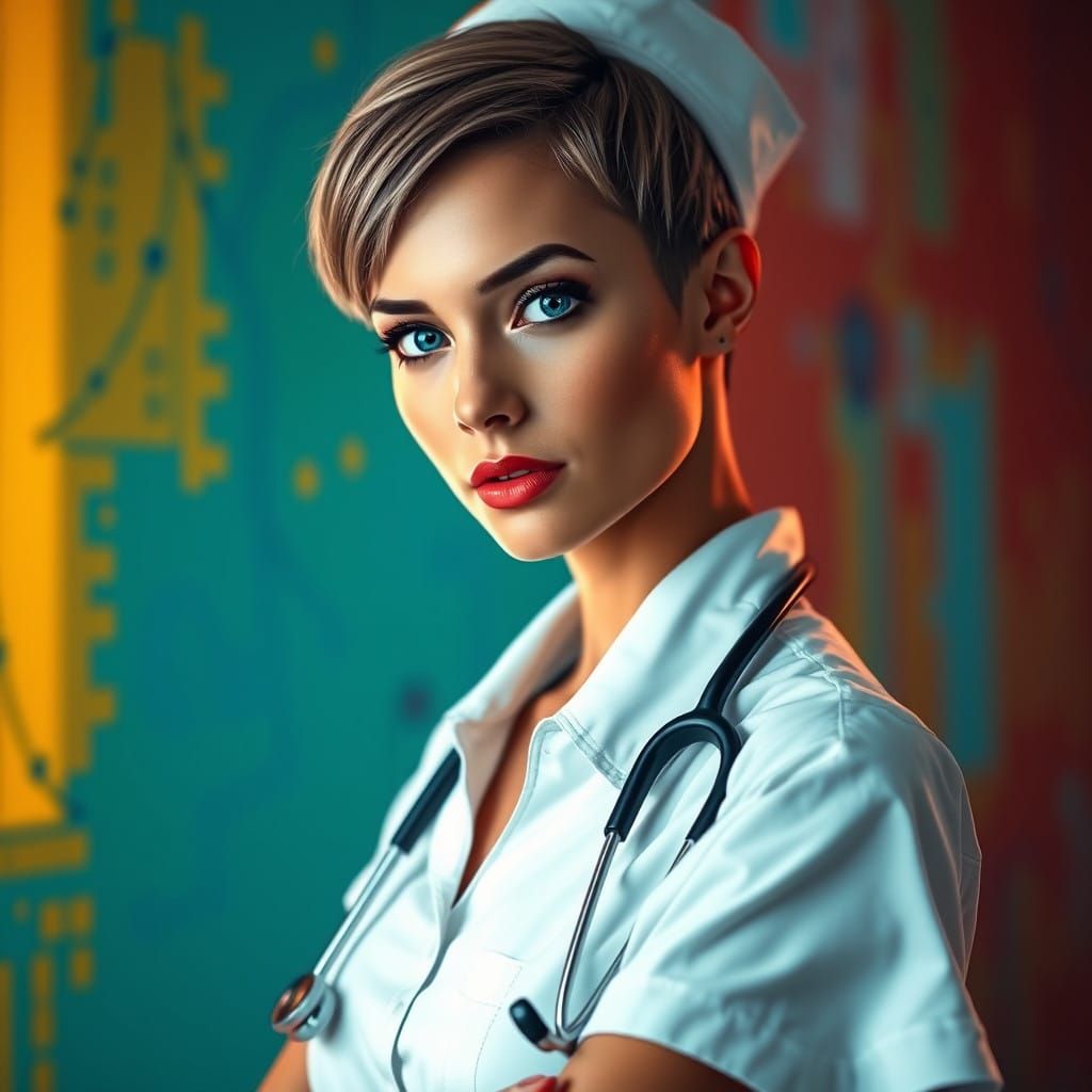 Stunning Hyperrealistic Nurse Portrait in Vibrant Colors