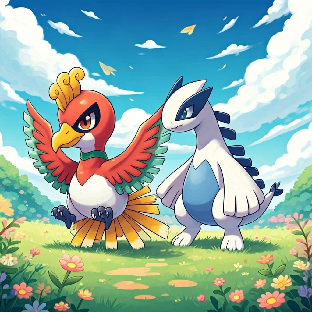 Chibi Ho-Oh and Lugia in Kawaii Style